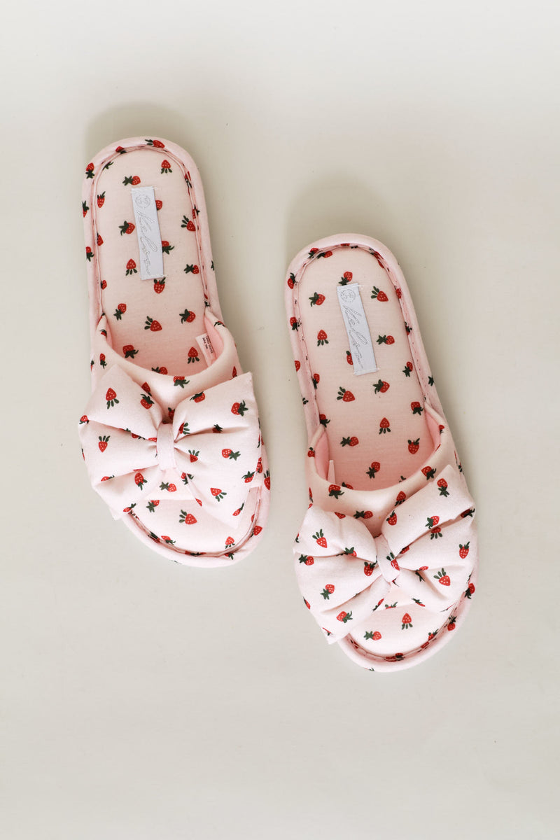 Printed Puffed Bow Slipper - Pink
