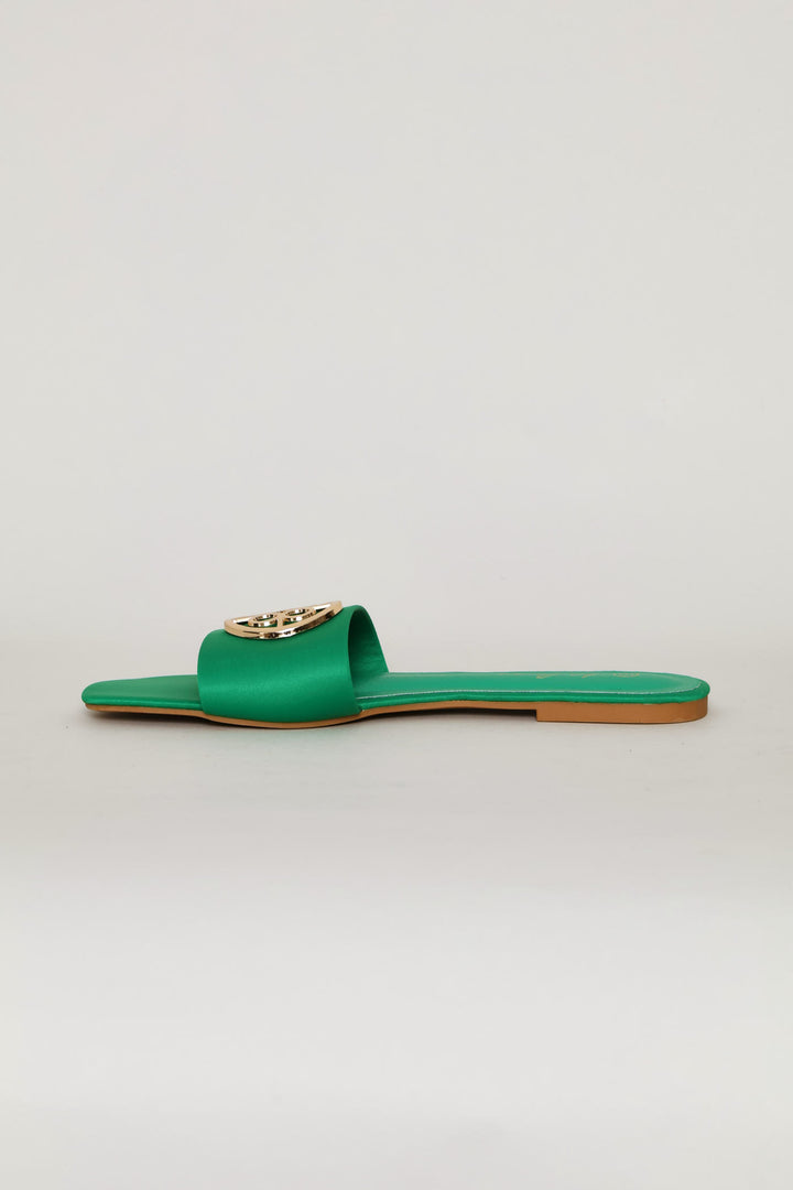 Trim Detail Single Band Mule Sandal - Green
