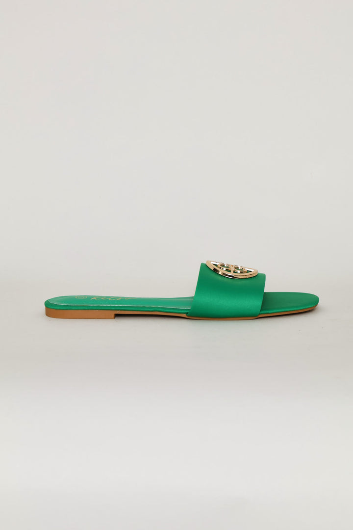 Trim Detail Single Band Mule Sandal - Green
