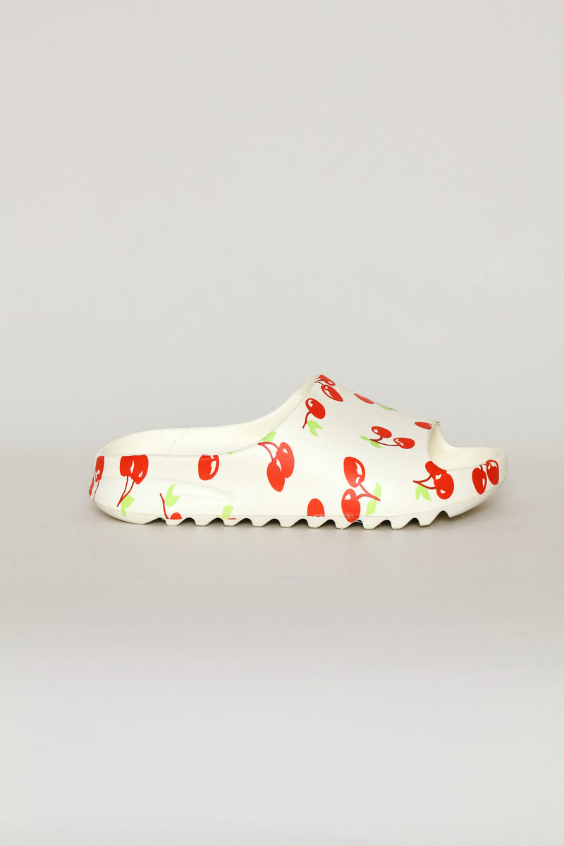 Girls Cherry Bow Slide - Cream