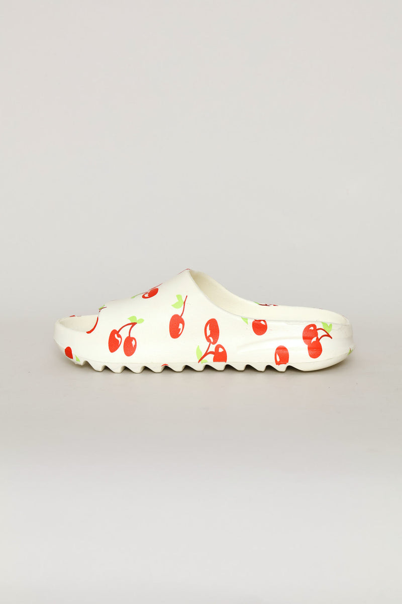 Girls Cherry Bow Slide - Cream