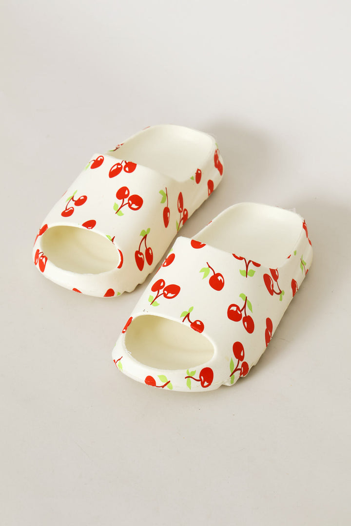 Girls Cherry Bow Slide - Cream