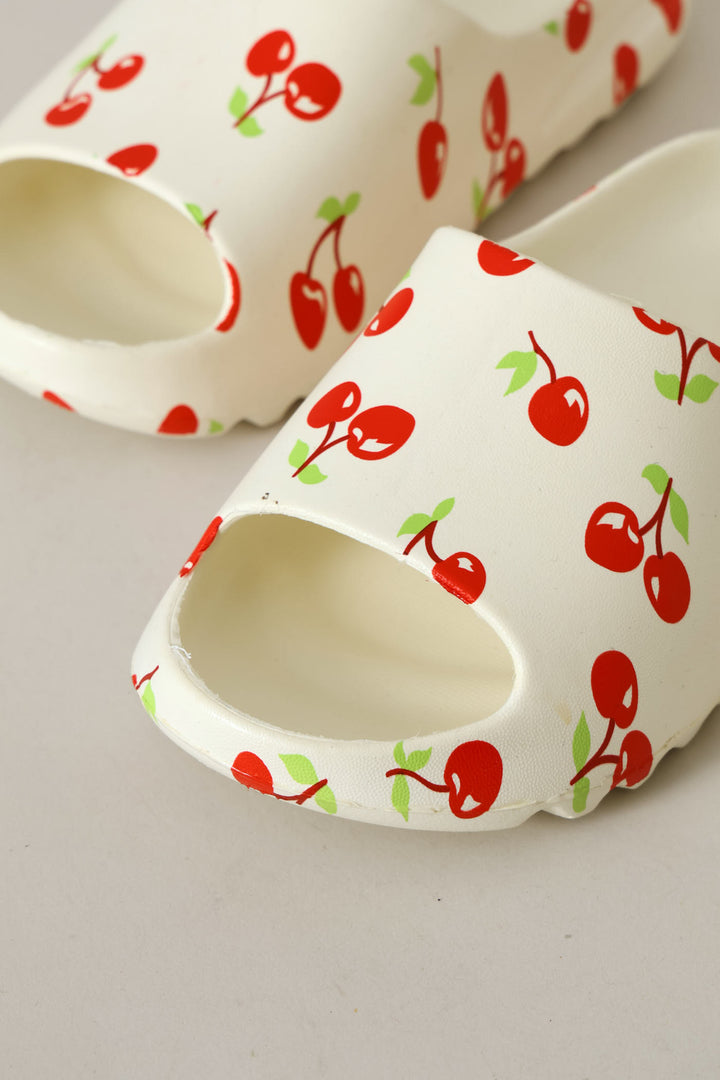 Girls Cherry Bow Slide - Cream