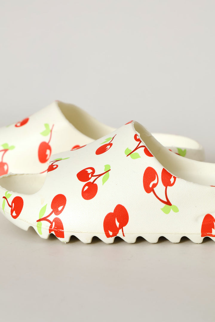 Girls Cherry Bow Slide - Cream