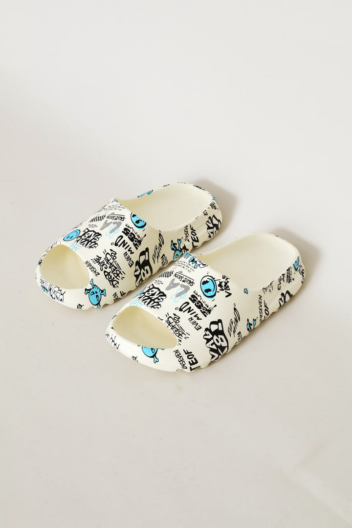 Boys Allover Print Slide - White