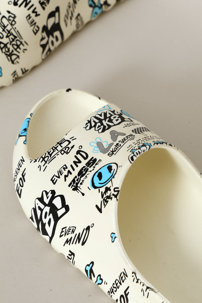 Boys Allover Print Slide - White