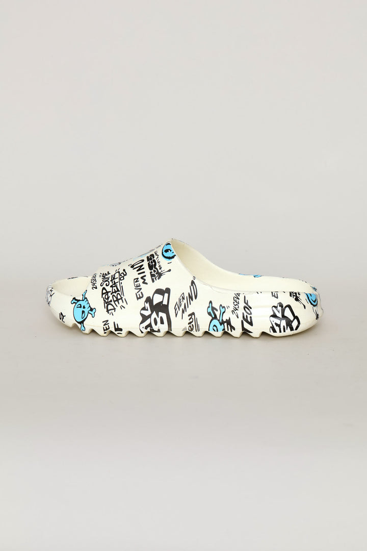 Boys Allover Print Slide - White