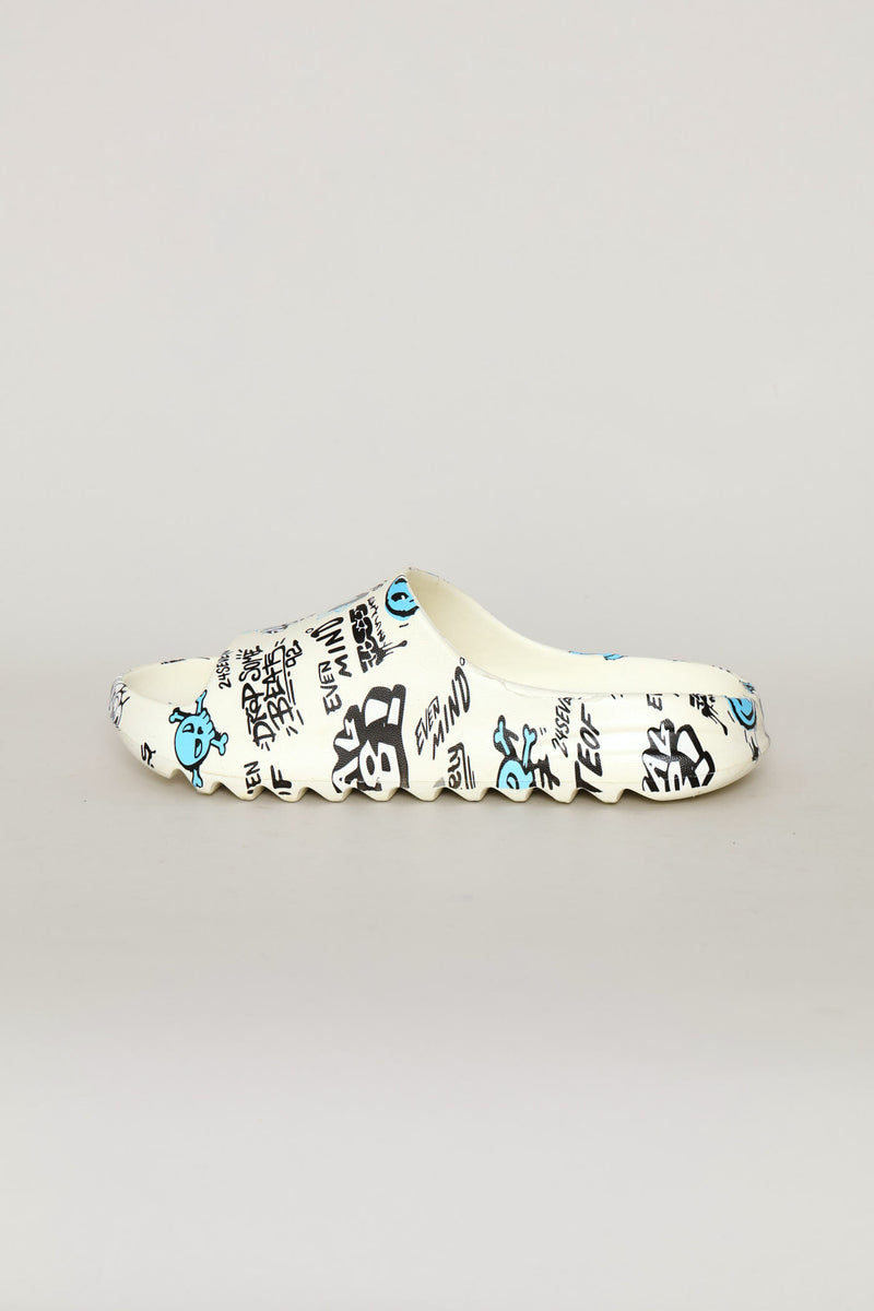 Boys Allover Print Slide - White