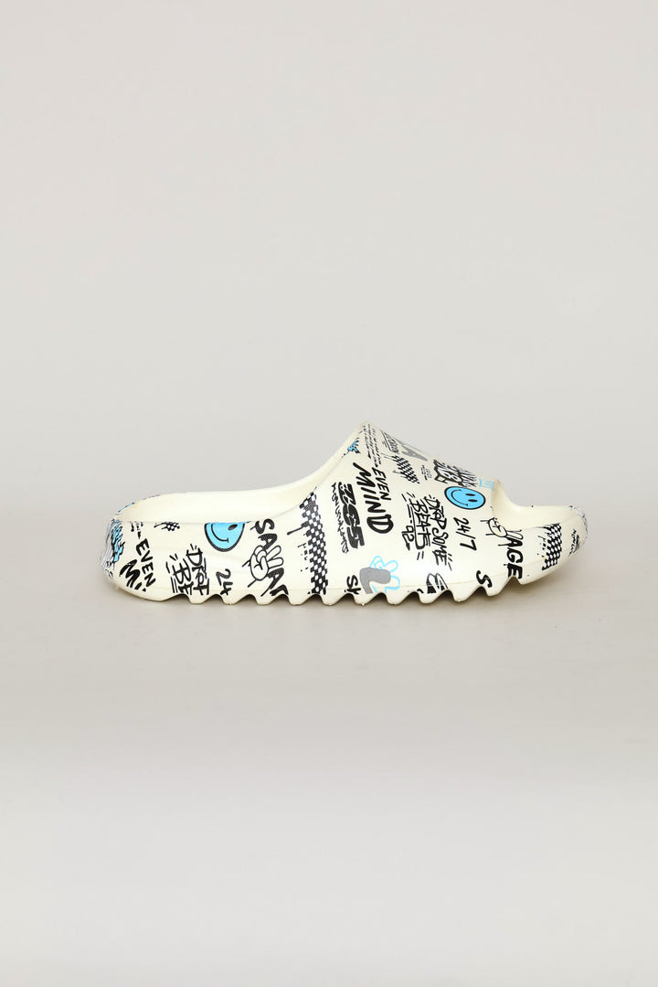 Boys Allover Print Slide - White