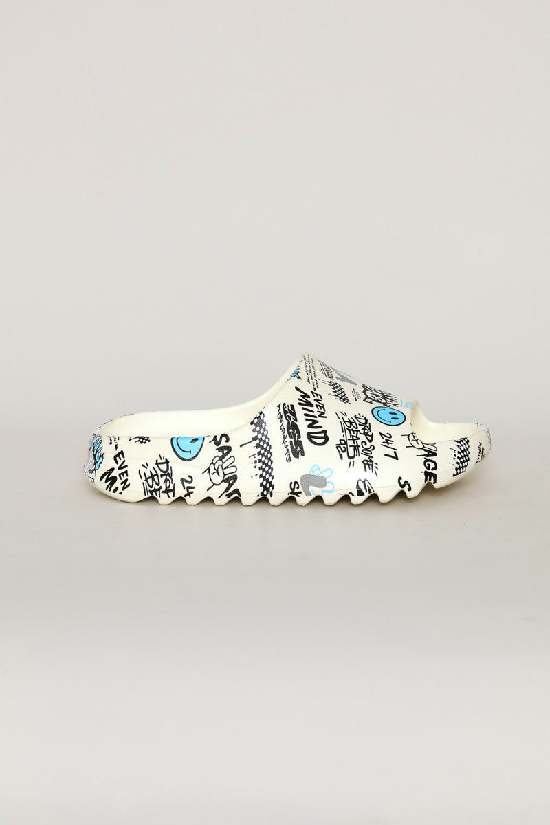 Boys Allover Print Slide - White