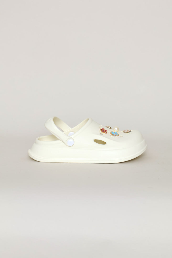 Girls Embellished Clog - Cream