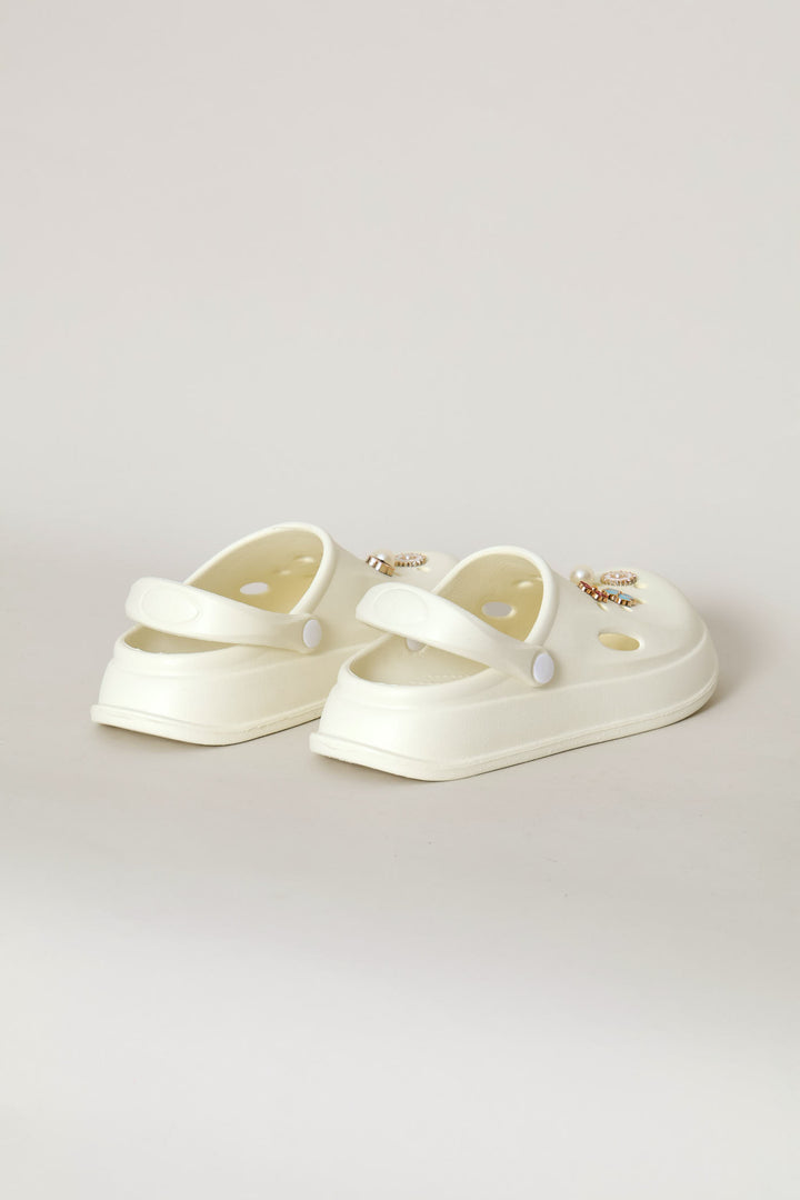 Girls Embellished Clog - Cream