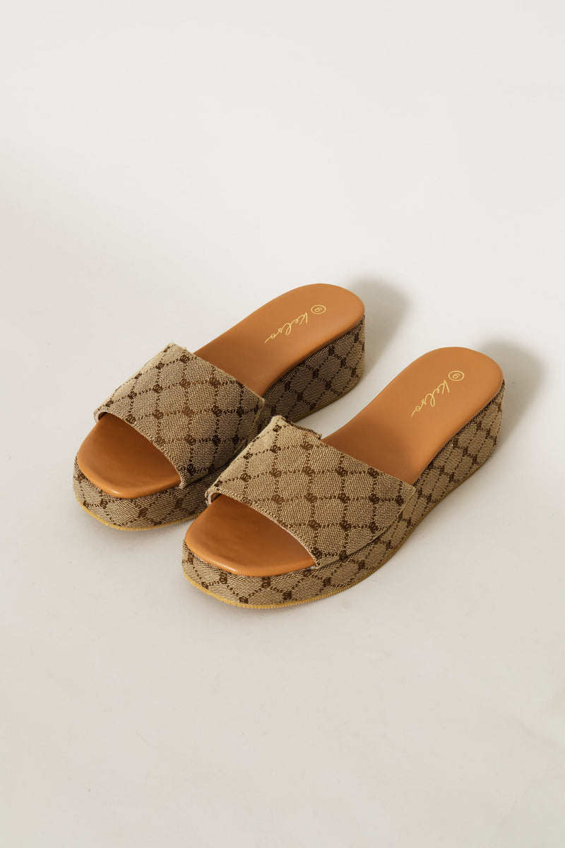 Monogram Slip On Flatform Mule Sandal - Natural