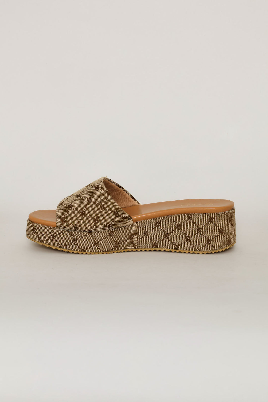 Monogram Slip On Flatform Mule Sandal - Natural
