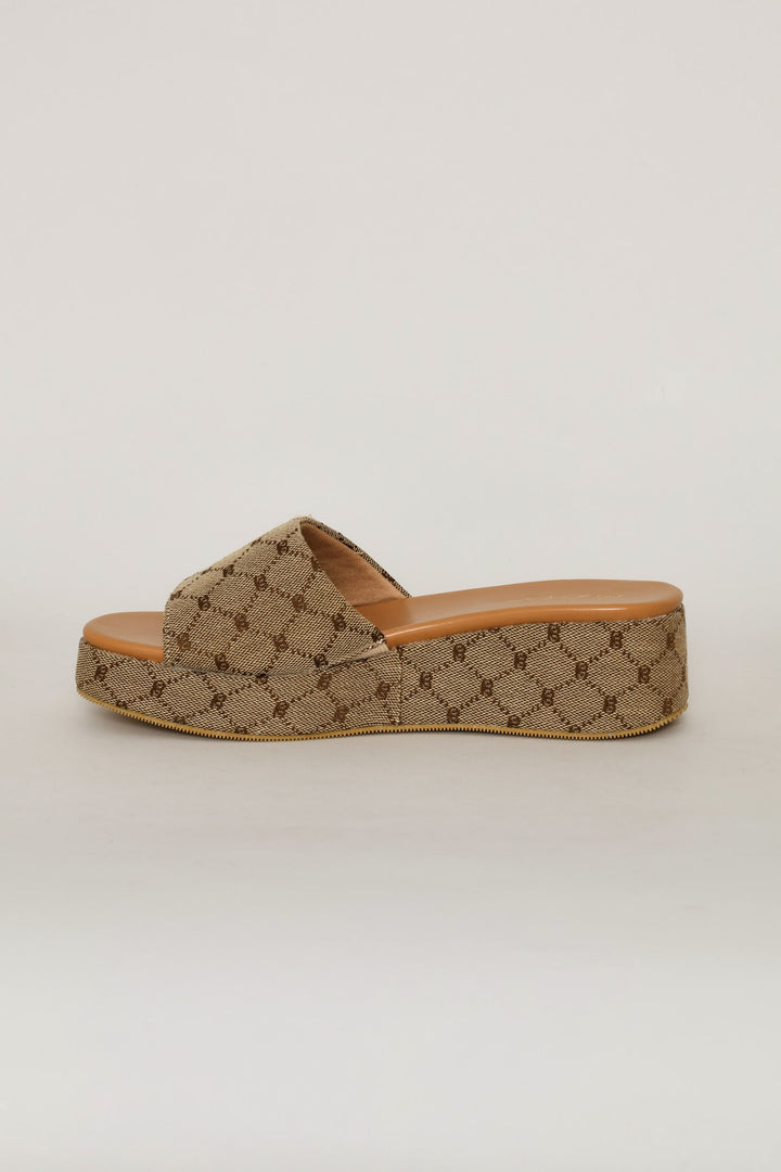 Monogram Slip On Flatform Mule Sandal - Natural