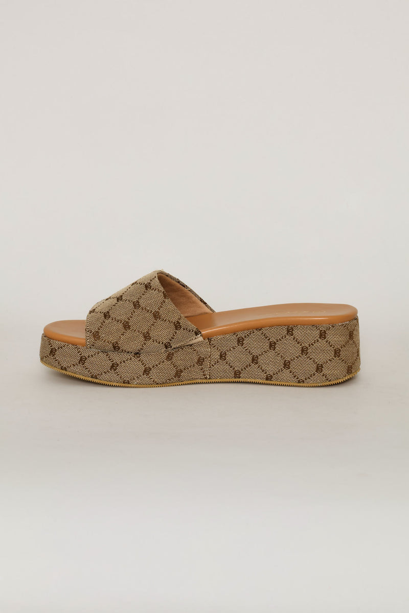 Monogram Slip On Flatform Mule Sandal - Natural