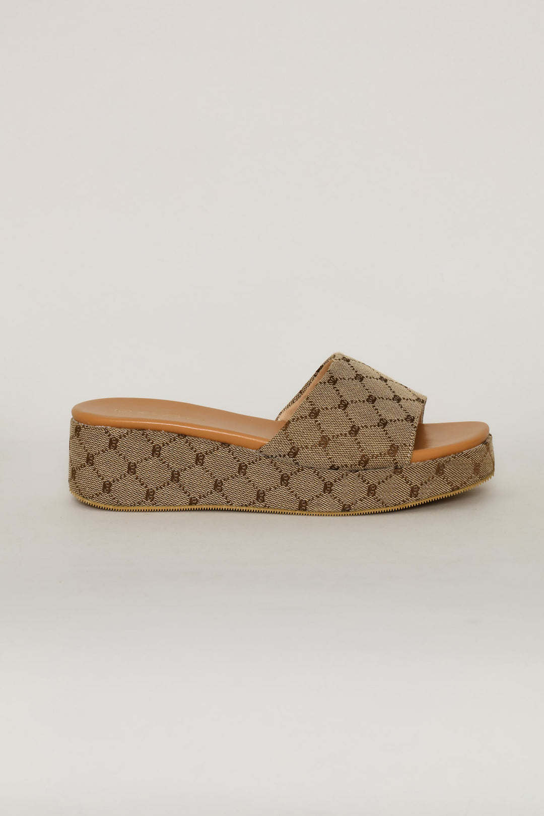 Monogram Slip On Flatform Mule Sandal - Natural