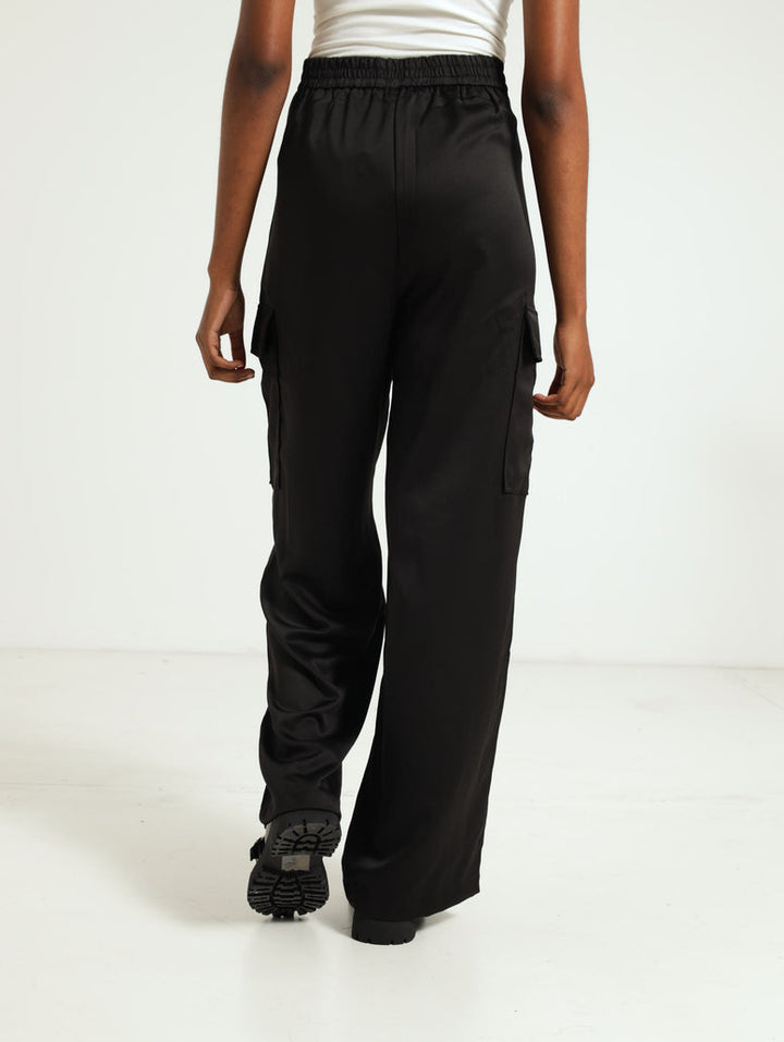 Satin Cargo Pants - Black