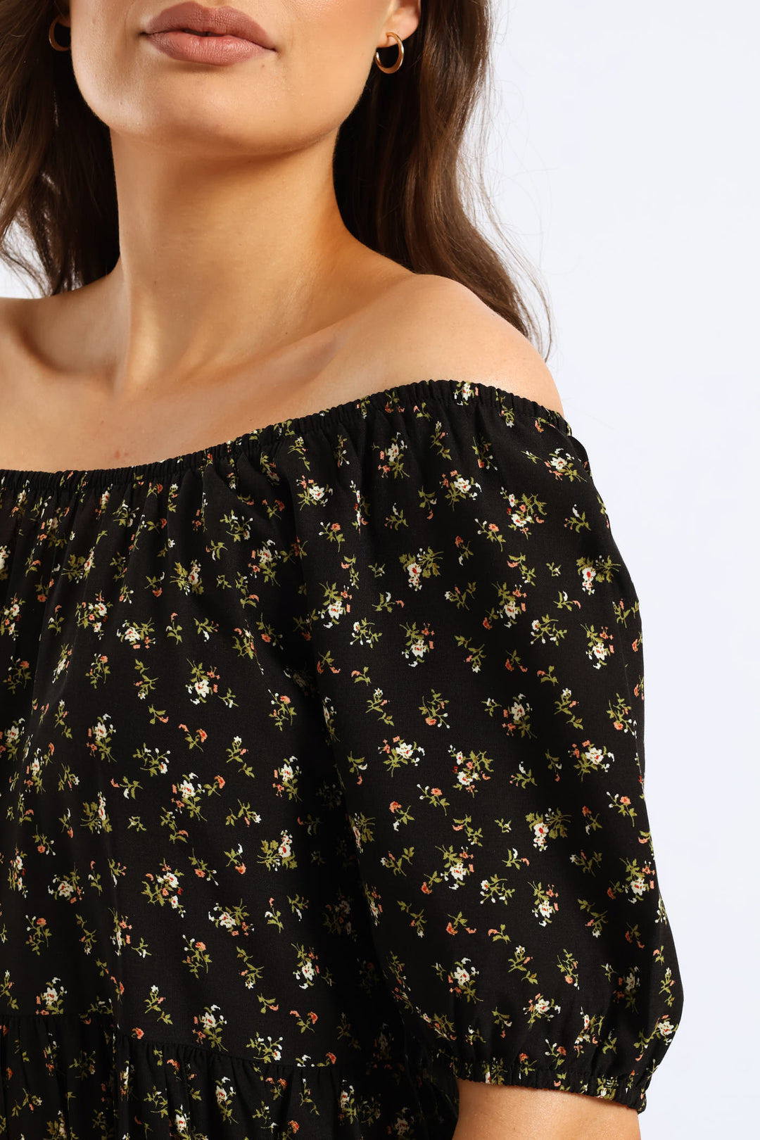 Tiered Print Gypsy Mini Dress - Black