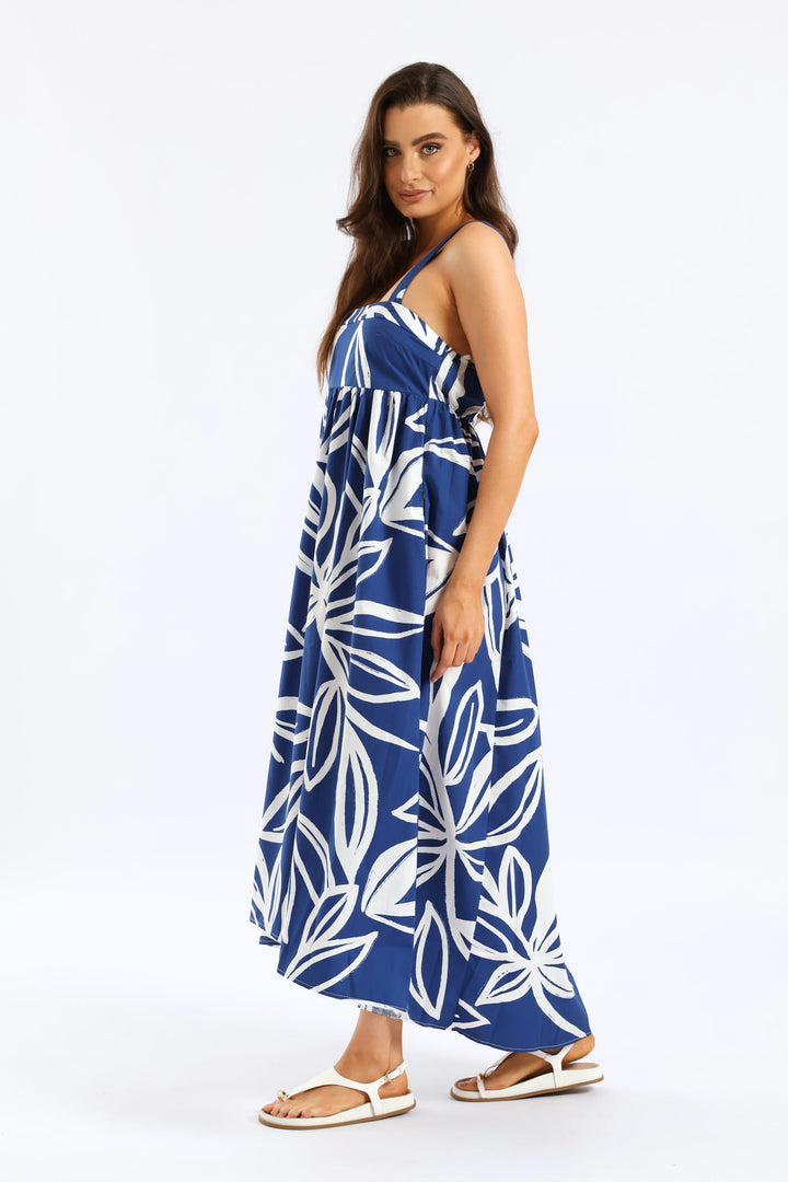 Hilo Midaxi Sundress - Navy/White