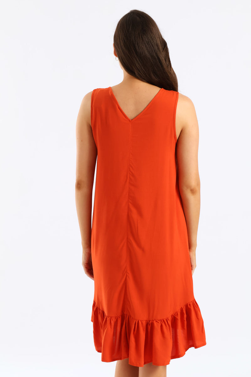 Frill Hem Hi-Lo Shift Mini Dress - Burnt Orange