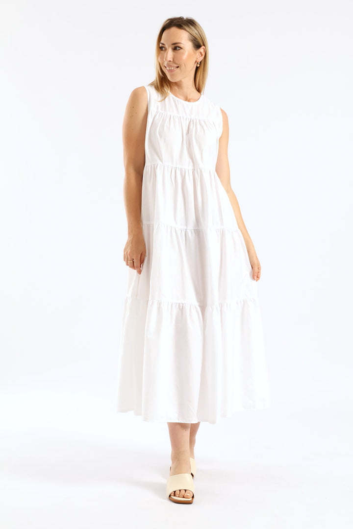 Tiered Volume Maxi Dress - White