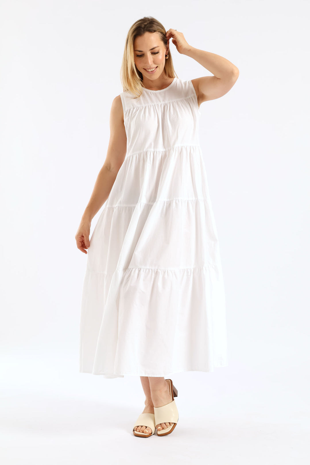 Tiered Volume Maxi Dress - White