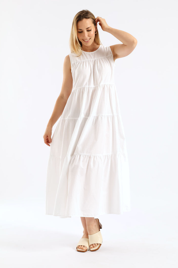 Tiered Volume Maxi Dress - White