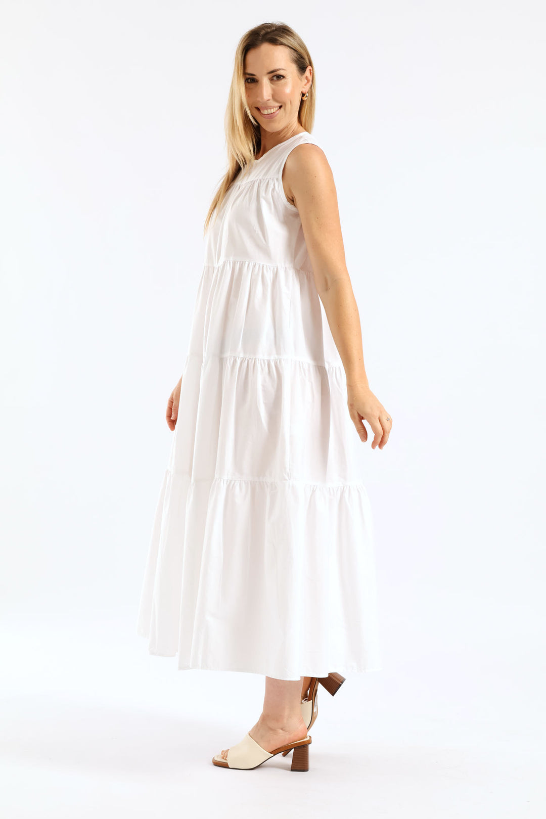 Tiered Volume Maxi Dress - White
