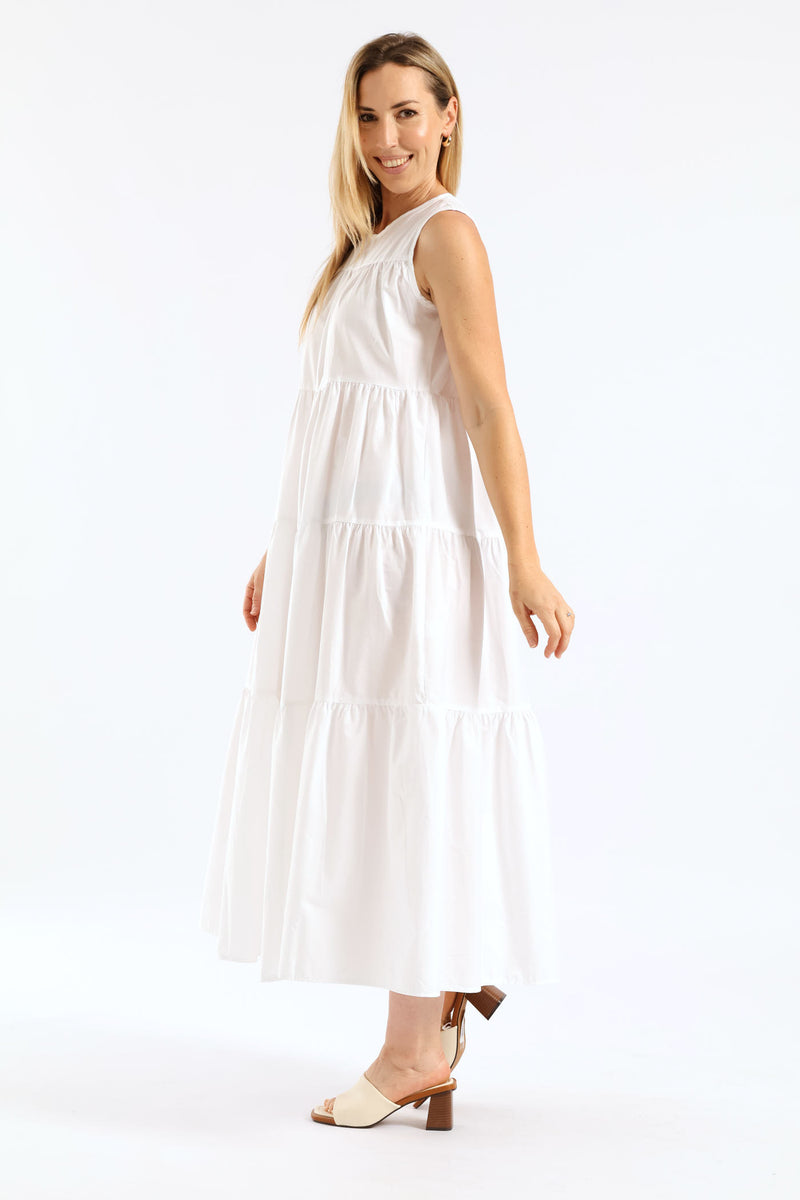 Tiered Volume Maxi Dress - White