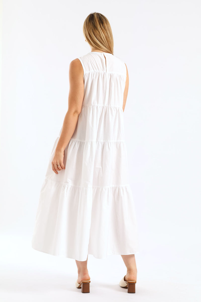 Tiered Volume Maxi Dress - White