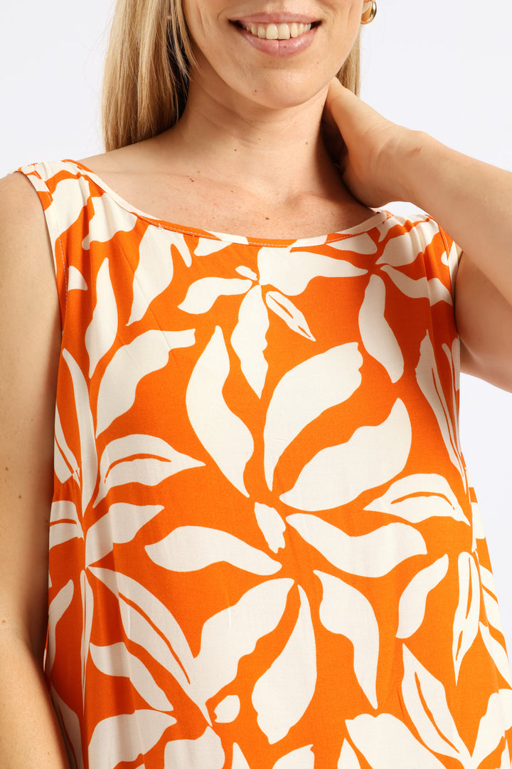 Border Print Shift Dress - White/Orange