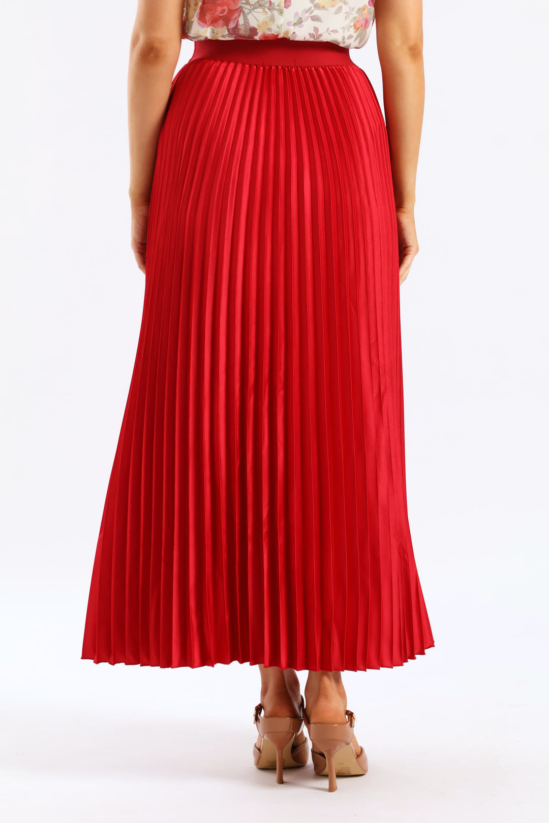 Pleated Satin Maxi Skirt - Red