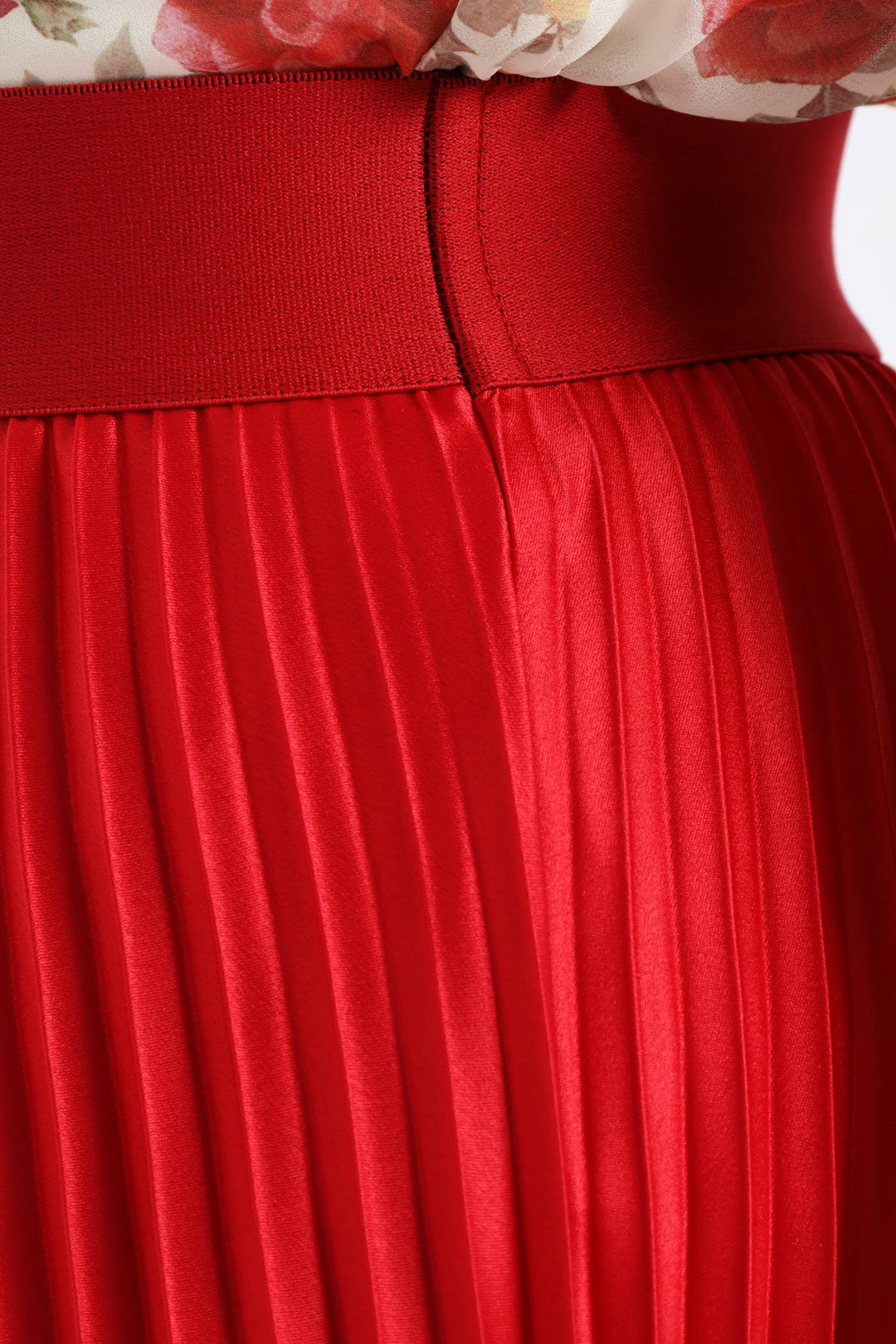 Pleated Satin Maxi Skirt - Red