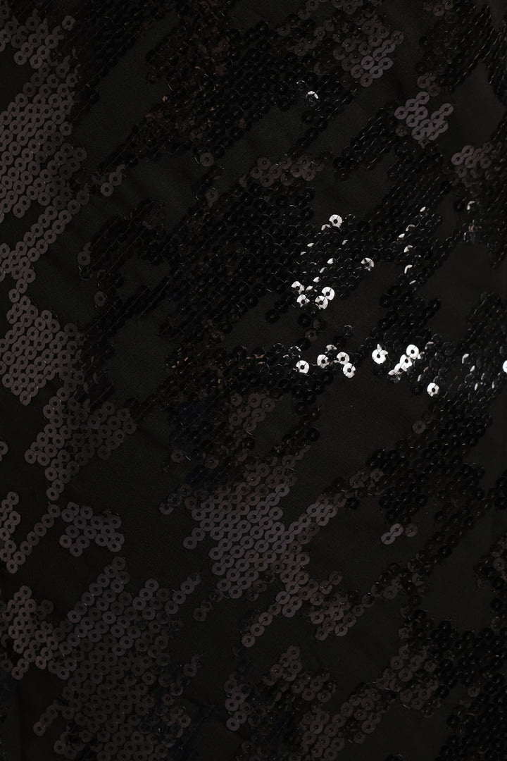 Sequin Crisscross Cowl Mini Slip Dress - Black