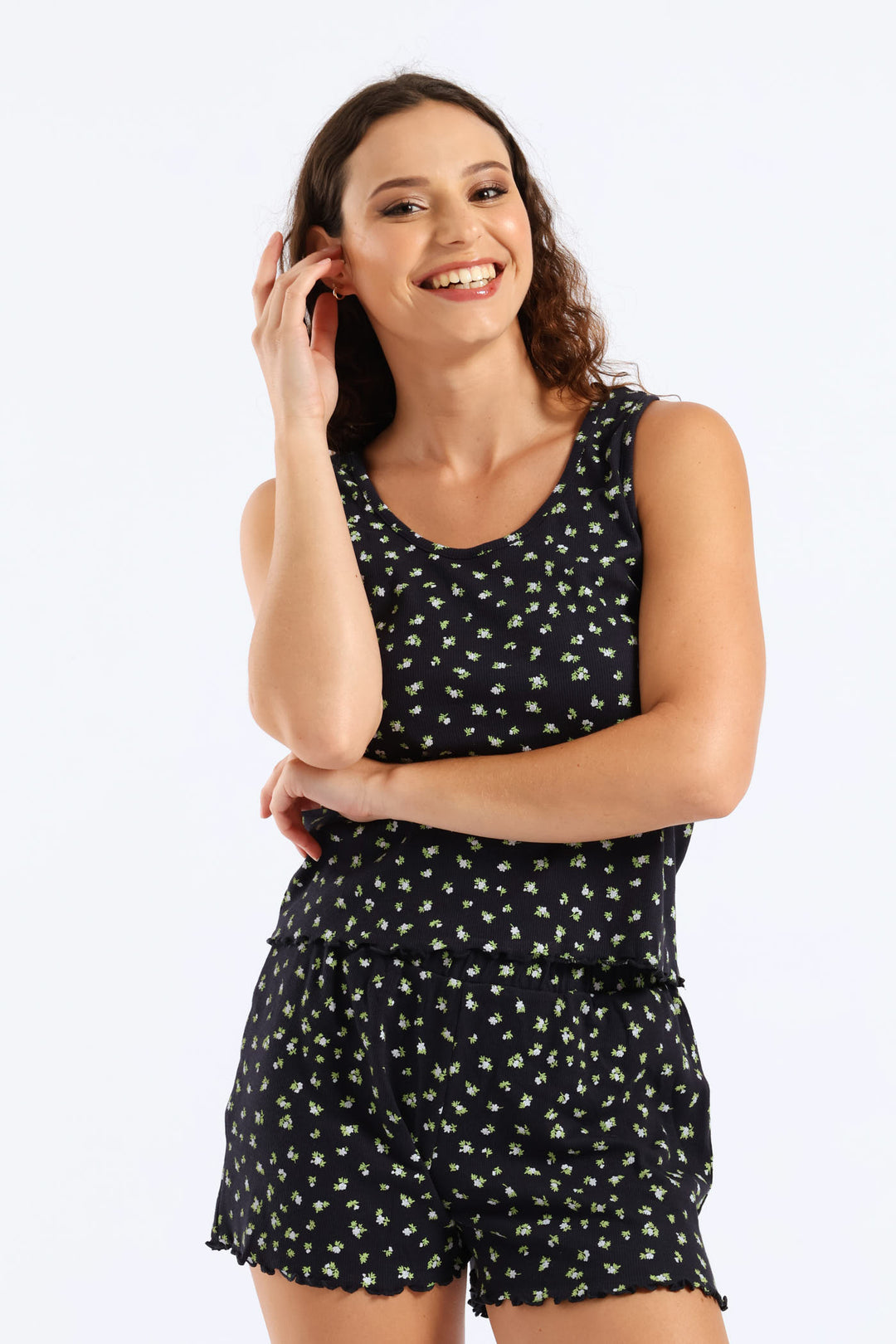 Textured Ditsy Tank Top - Navy