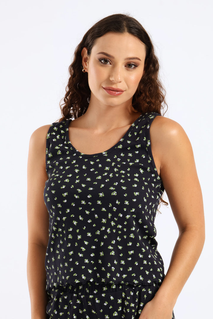 Textured Ditsy Tank Top - Navy