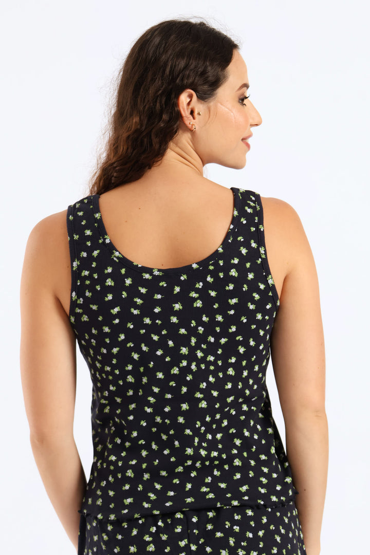 Textured Ditsy Tank Top - Navy