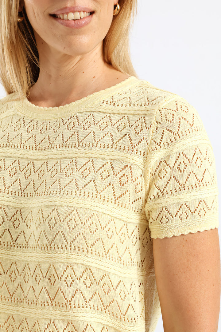 Scalloped Pointelle Detail Knitwear Top - Light Yellow