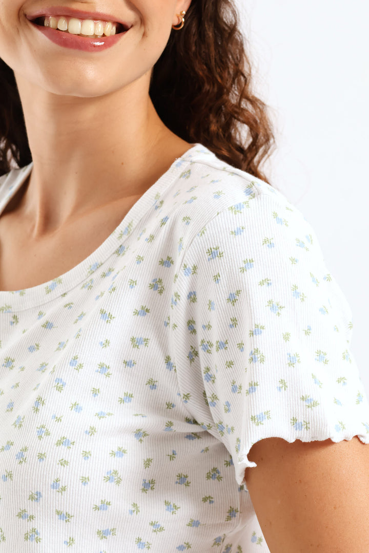 Ditsy Rib Knit Tee - White