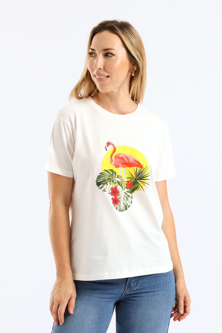 Tropical Flamingo Tee - Cream