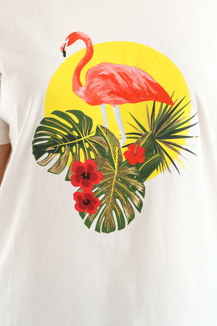 Tropical Flamingo Tee - Cream