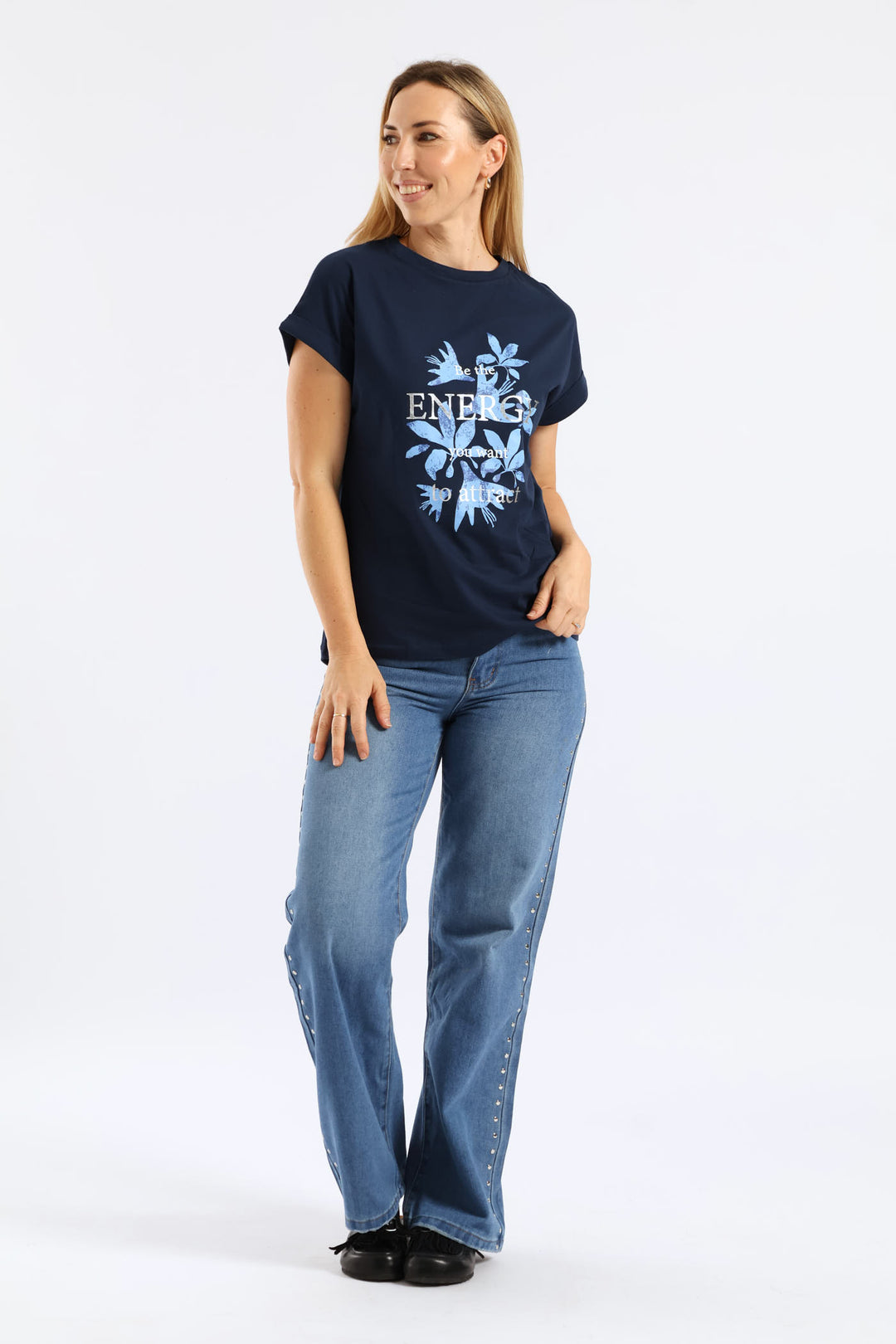 Be The Energy Floral Muscle Tee - Midnight Blue