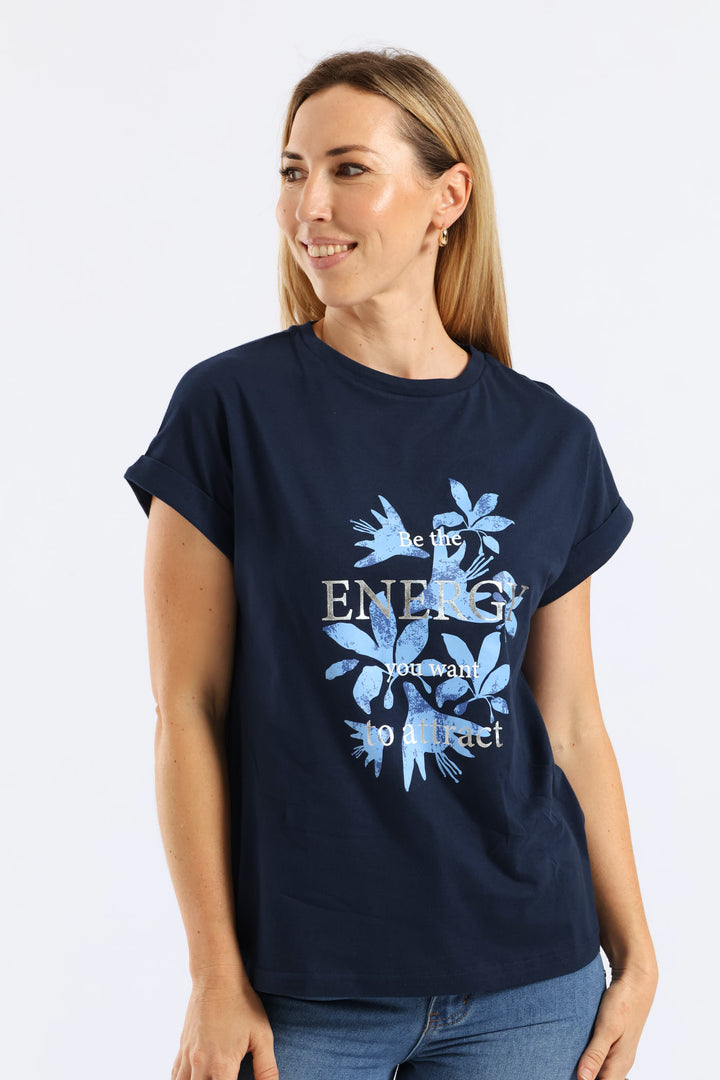 Be The Energy Floral Muscle Tee - Midnight Blue