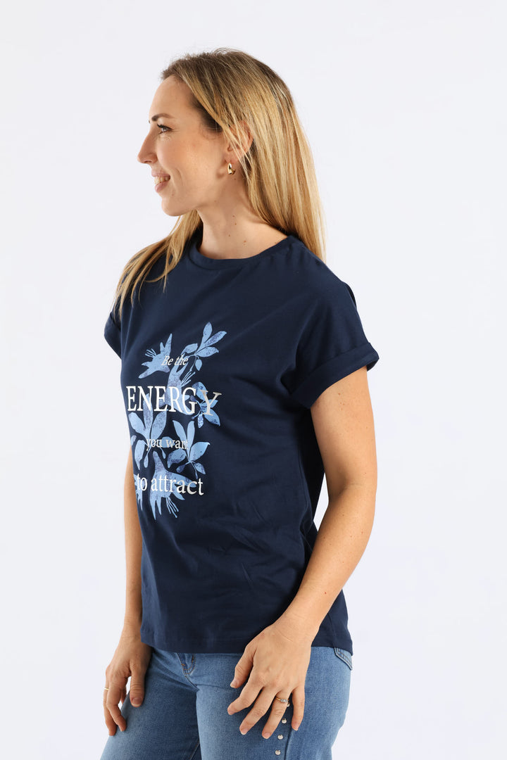 Be The Energy Floral Muscle Tee - Midnight Blue