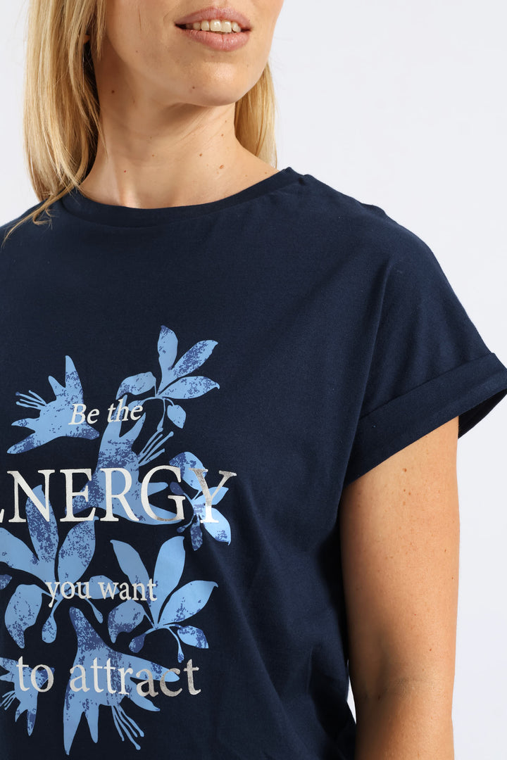 Be The Energy Floral Muscle Tee - Midnight Blue