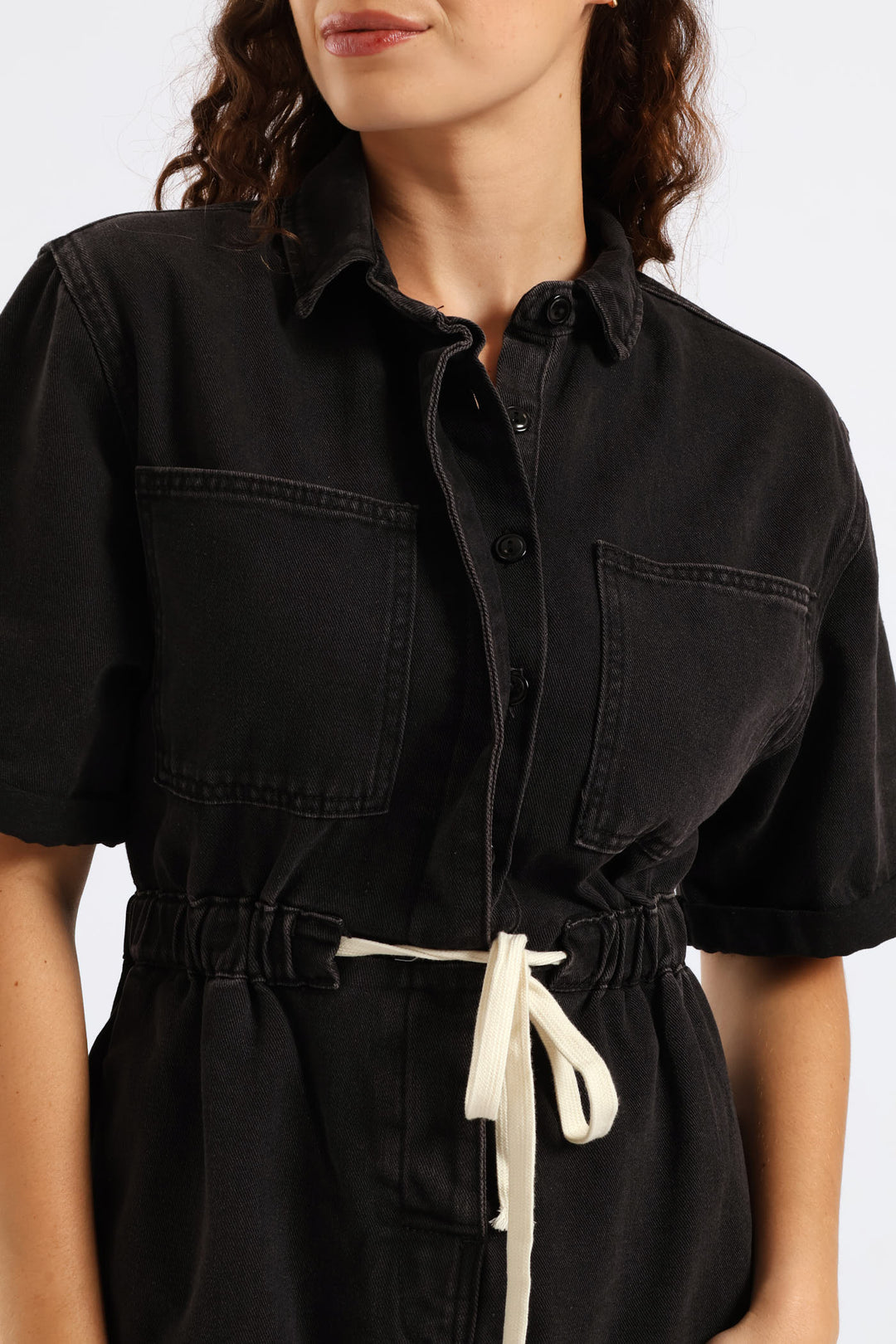 Denim Shortall Jumpsuit - Black
