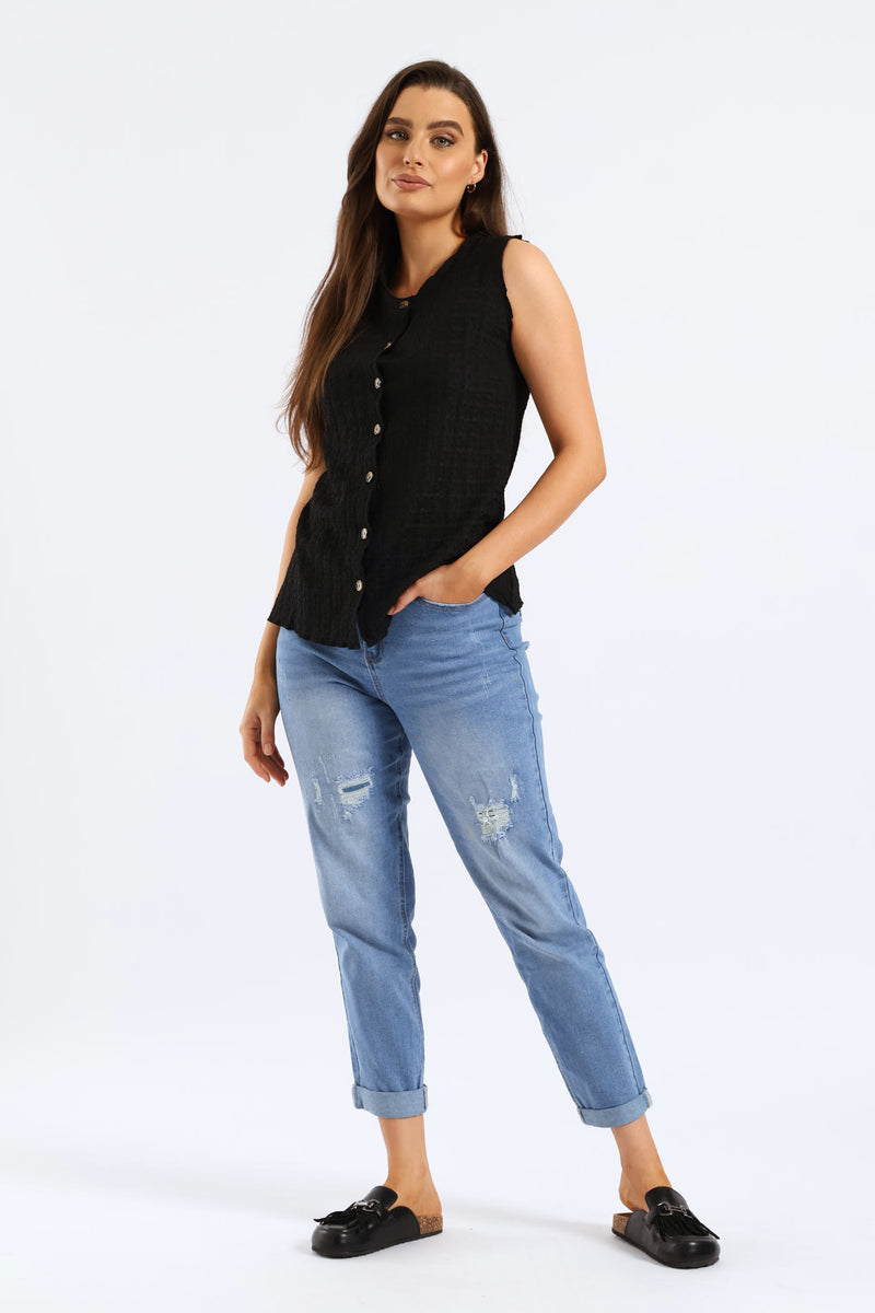 Hi-Waist Rip & Repair Mom Jean - Light Wash