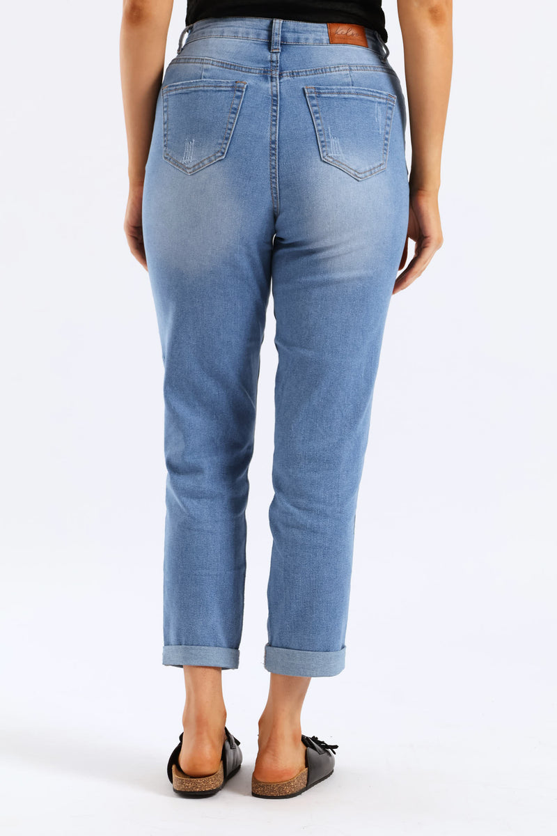 Hi-Waist Rip & Repair Mom Jean - Light Wash