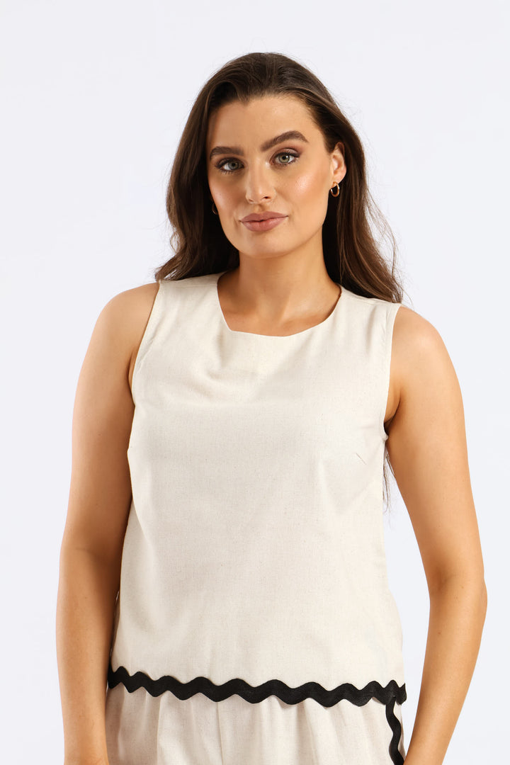 Hilo Ricrac Shell Tank - Oatmeal Melange